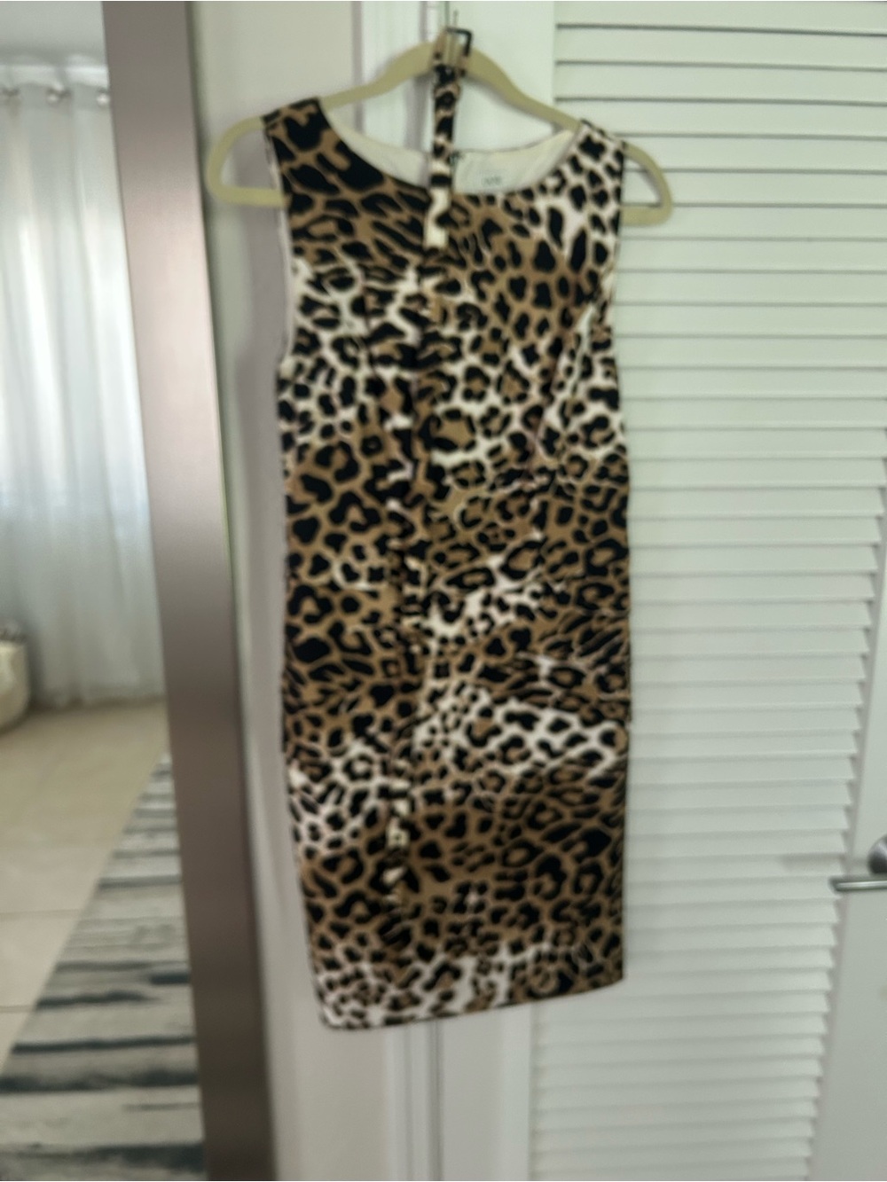 Cache Leopard-Print Midi Sheath Dress with matching belt in Brown and Black